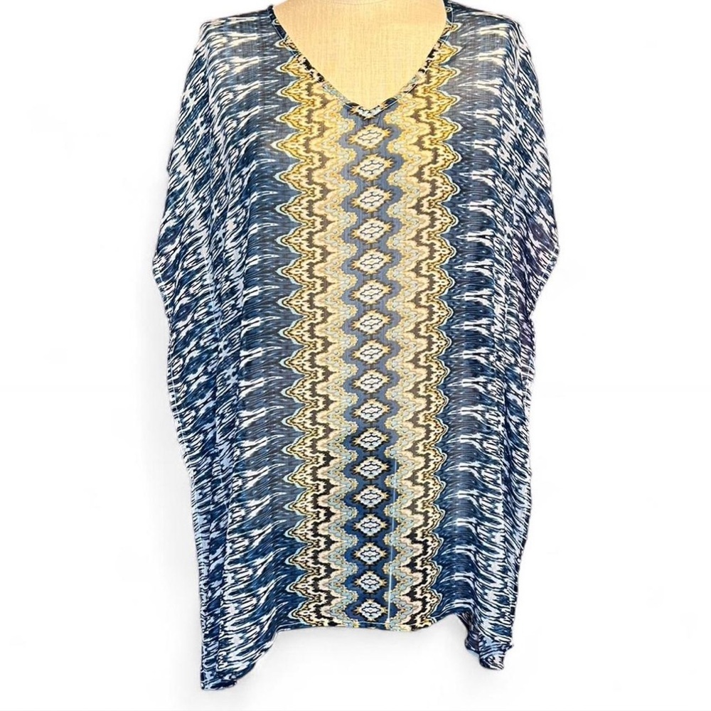 💙O’Neill Swimsuit Sheer Cover-Up in Blue/White/Yellow Bali Print